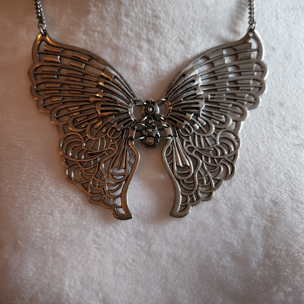 Silver Butterfly Statement Necklace - image 2